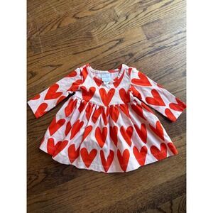 Hanna Andersson Baby Heart Print Dress 3-6M Pink Red Long Sleeve Cotton